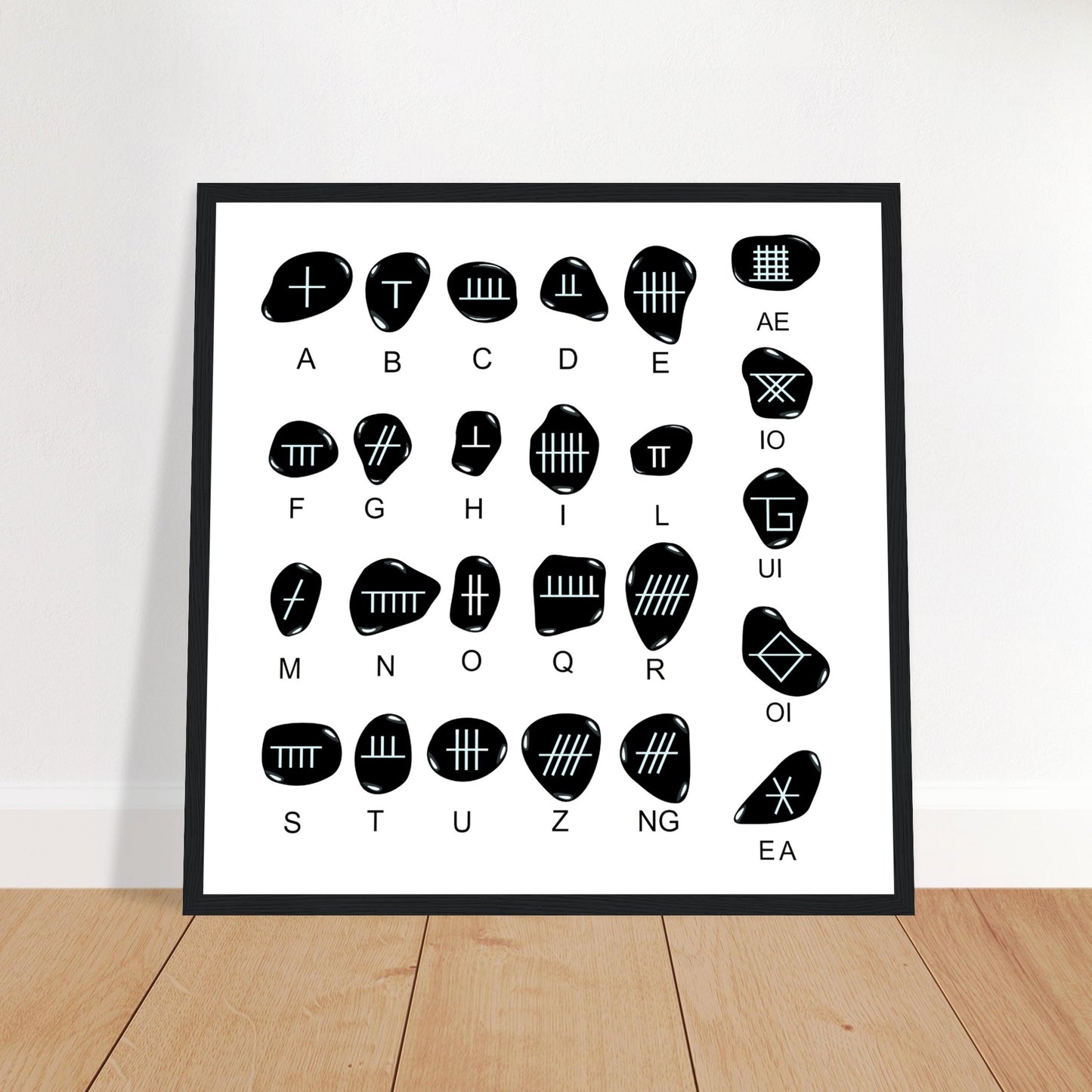 Gerahmter Kunstdruck mit irischem Ogham-Alphabet