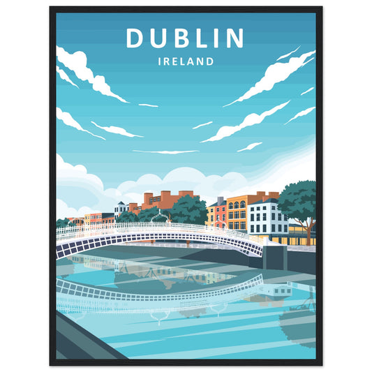 Dublin City Ireland Retro Travel Framed Art Print – framed print close-up | Buy Irish Art