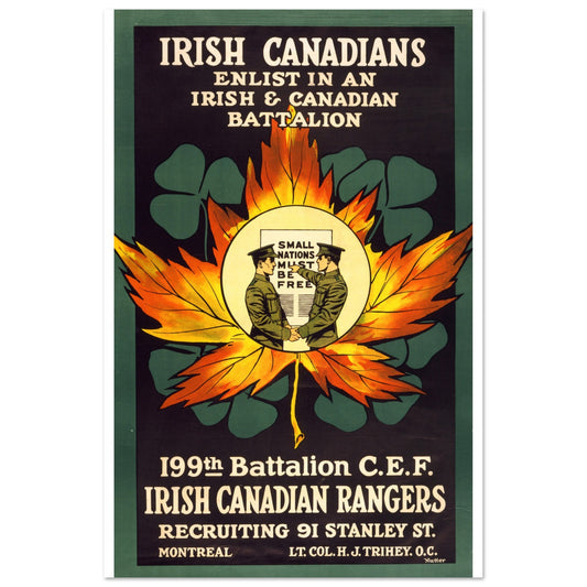 Enlist in an Irish & Canadian Battalion (1915) – Historical Art Print – framed print close-up | Buy Irish Art