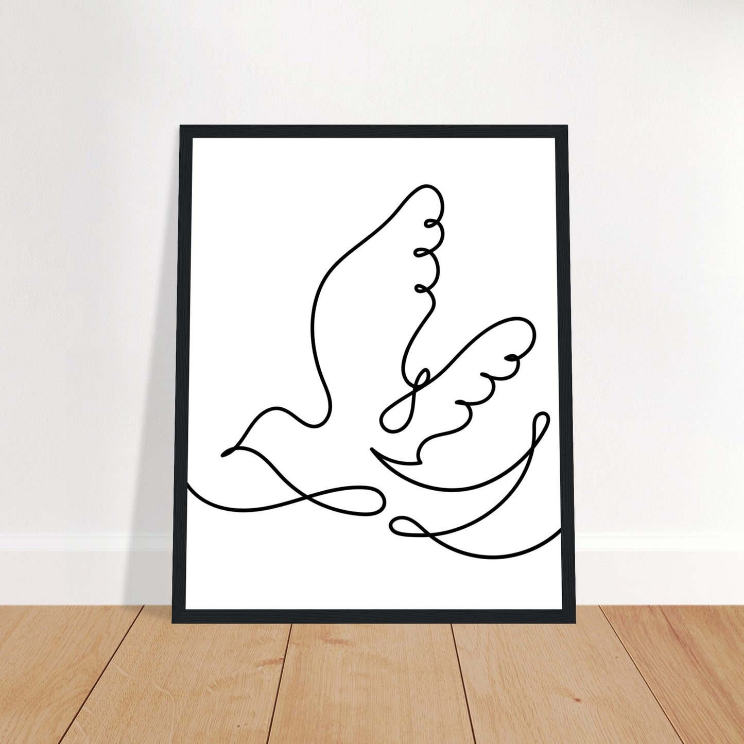 Gerahmter Kunstdruck mit fliegender Vogel-Linienzeichnung