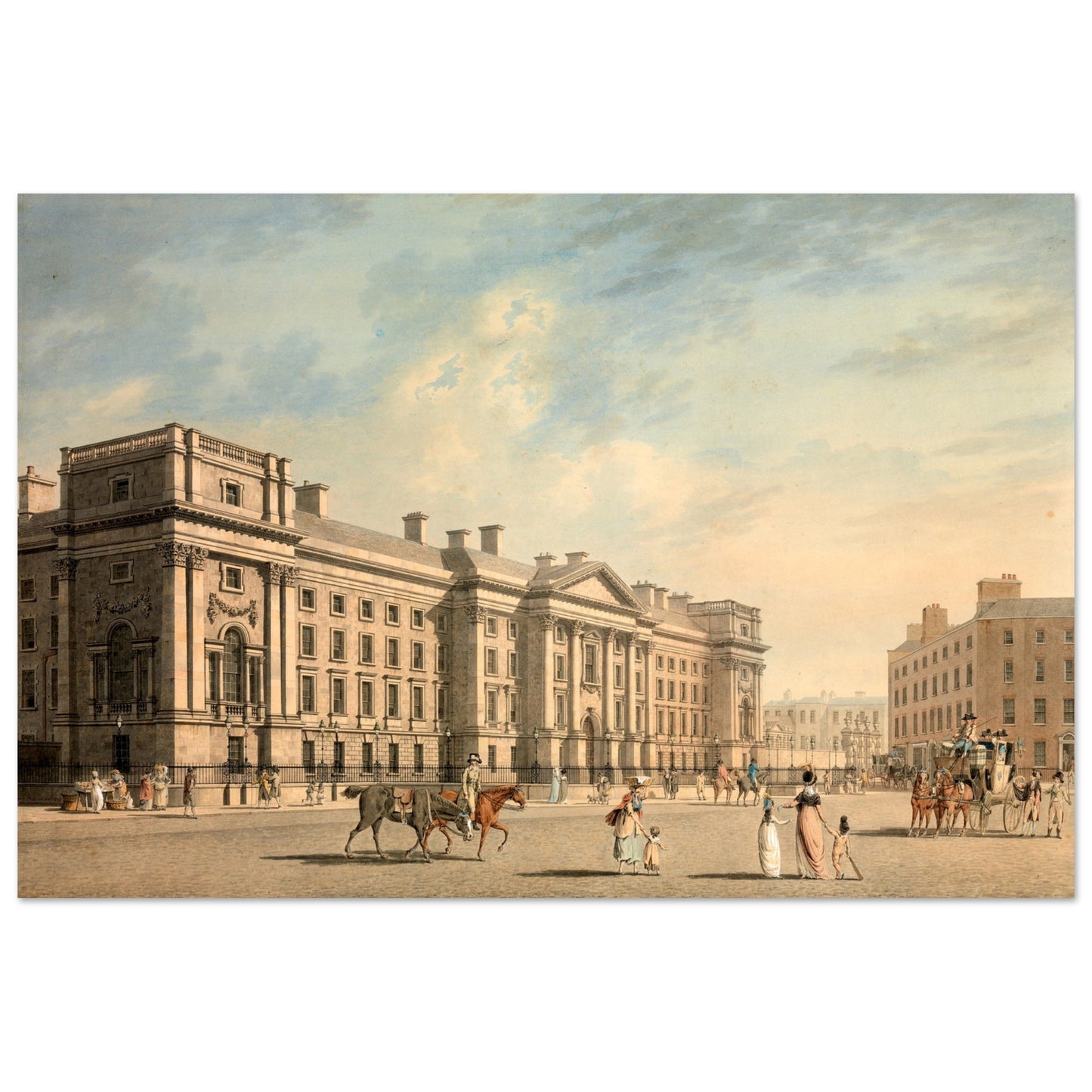 Trinity College, College Green, Dublin by Irish Artist James Malton Art Print – framed print close-up | Buy Irish Art