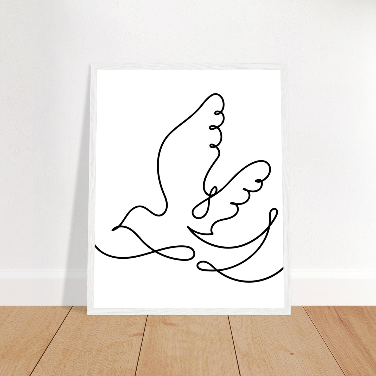 Gerahmter Kunstdruck mit fliegender Vogel-Linienzeichnung