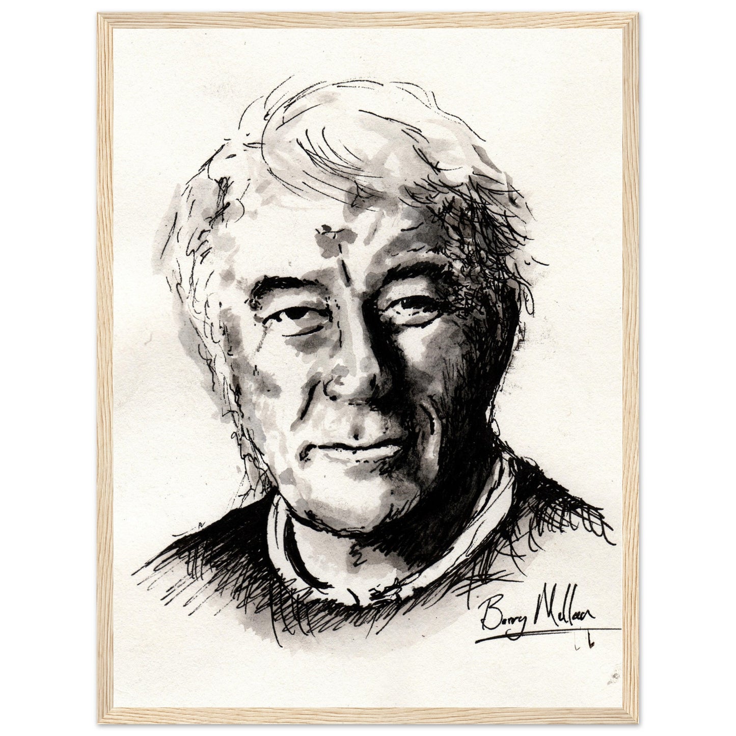 Irish Poet, Seamus Heaney, Black and White Portrait Wooden Framed Art Print Poster Direct From the Artist Buy Irish Art