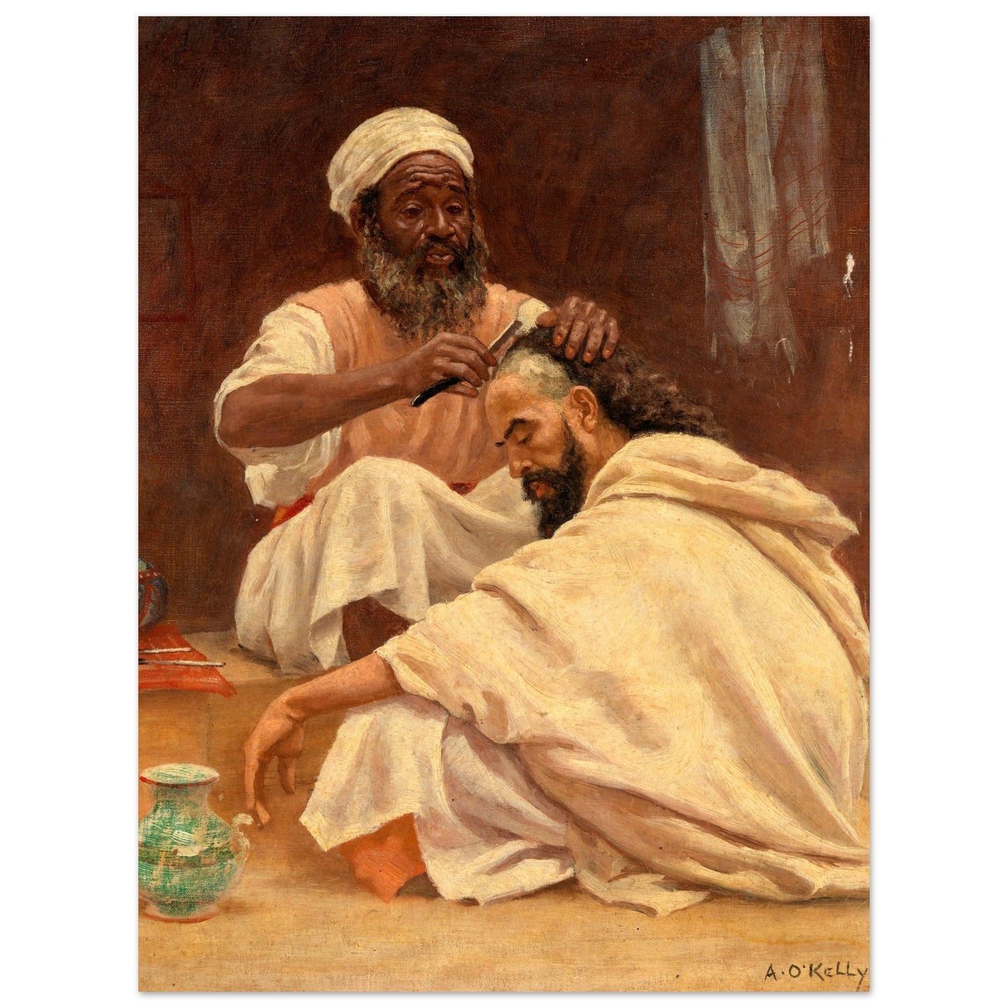 A Barber, Morocco - Aloysius O'Kelly Art Print – framed print close-up | Buy Irish Art