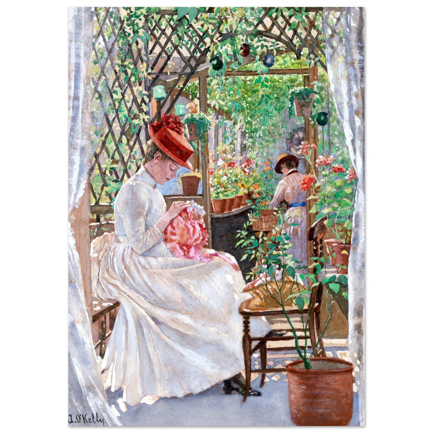 In the Conservatory By Irish Artist Aloysius O'Kelly Art Print – room setting display | Buy Irish Art