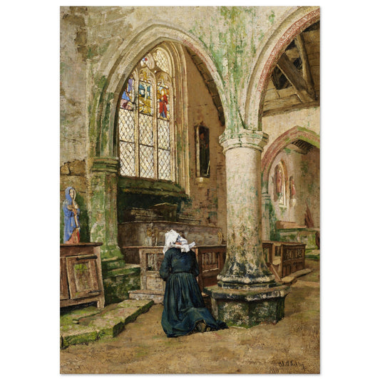 Interior of a Church in Brittany by Irish Artist Aloysius O'Kelly Museum Quality Art Print – framed print close-up | Buy Irish Art
