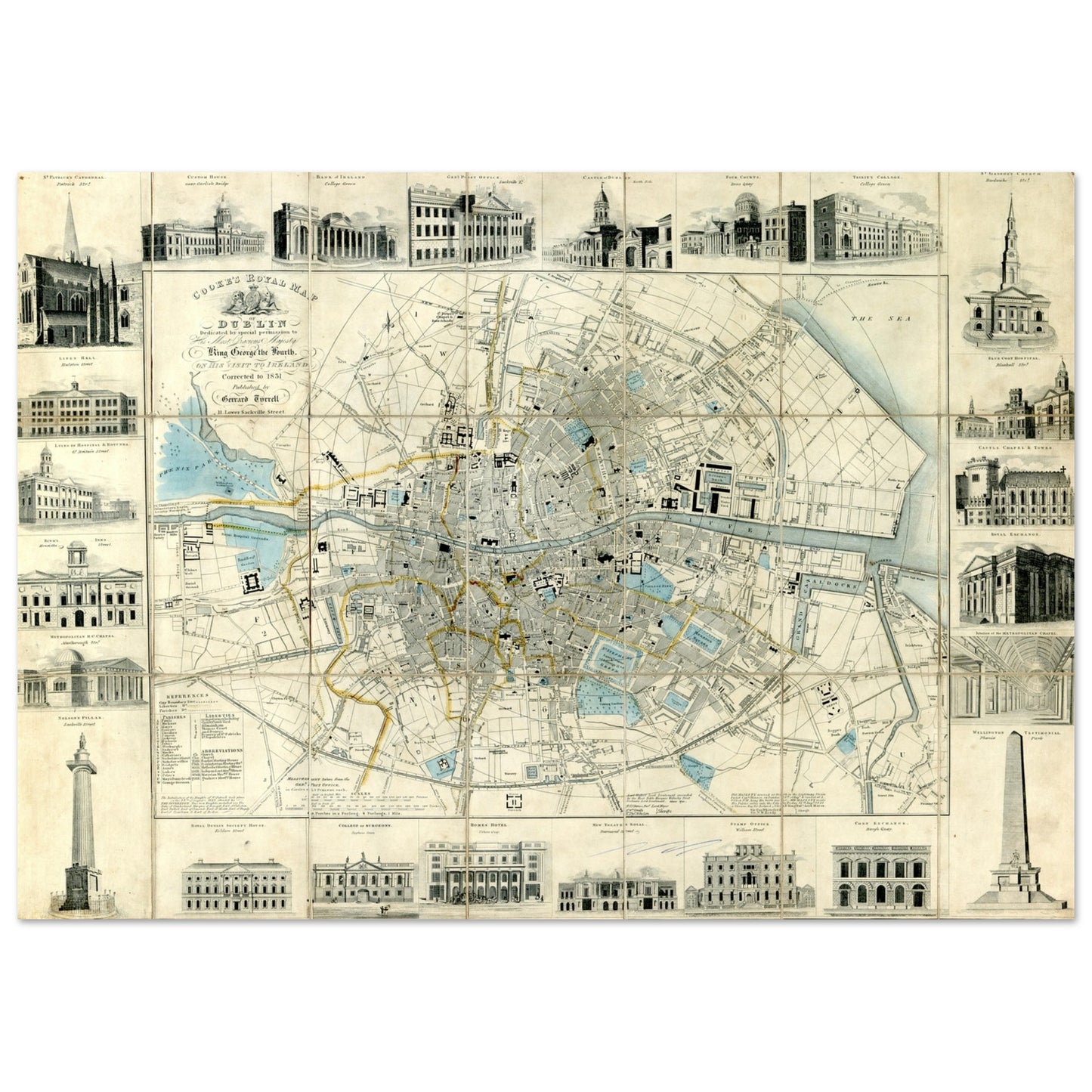 Cooke’s Royal Map of Dublin with Vignettes of Principal Buildings Art Print – size comparison view | Buy Irish Art