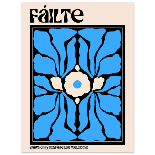 Fáilte (Welcome) Irish language art print — blue floral design, part of the As Gaeilge set of 8