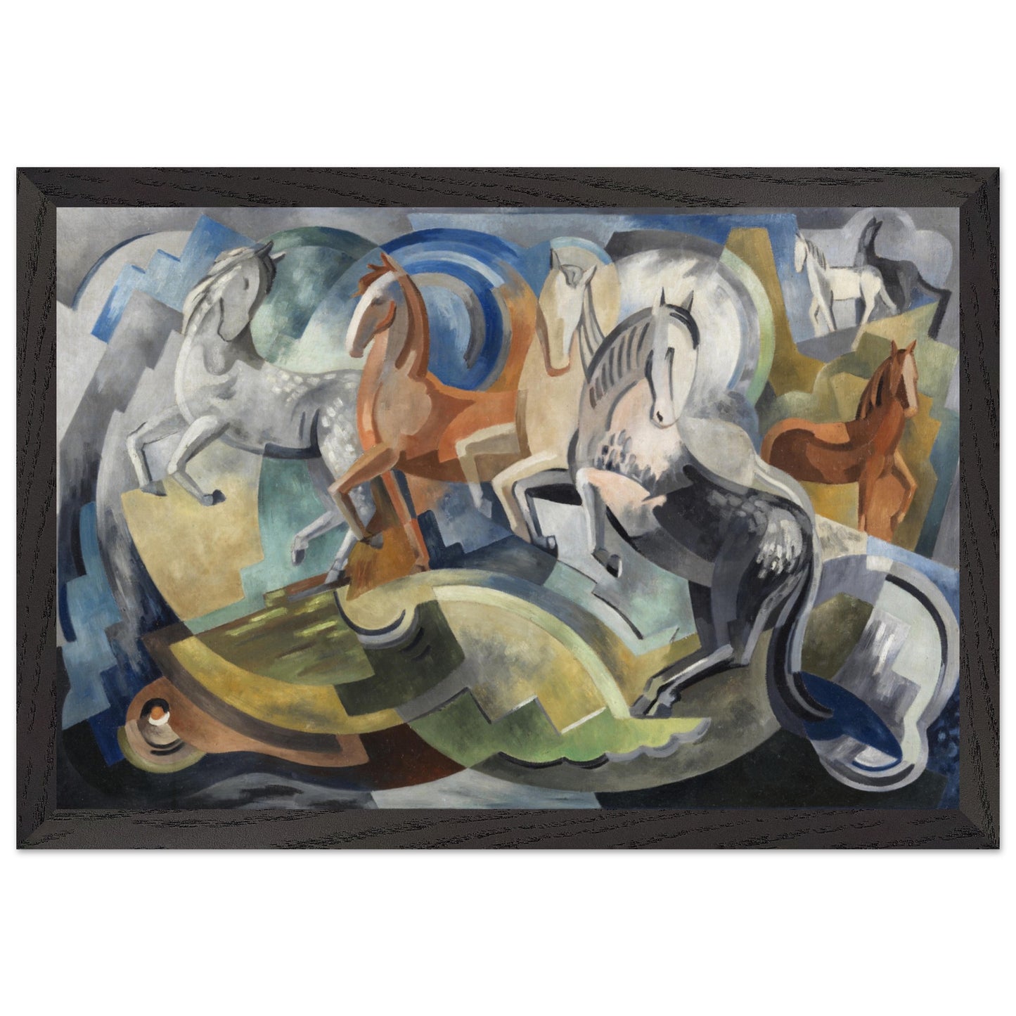 Achill Horses by Irish Artist Mainie Jellett Abstract Art Print 30x45 cm / 12x18″ / Wooden Framed Print / Black frame