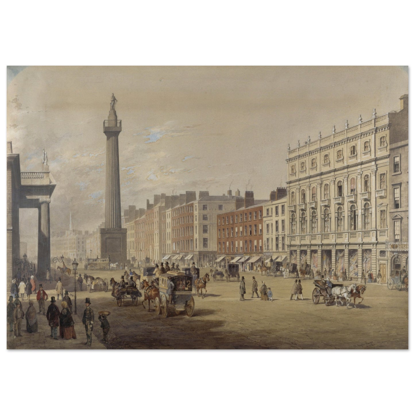 Sackville Street, Dublin By Irish Artist Michael Angelo Hayes Museum Quality Art Print – size comparison view | Buy Irish Art