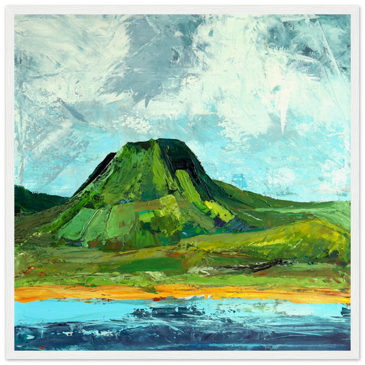 Lurig Mountain & Cushendall Beach Art Print by Ó Maoláin – framed print close-up | Buy Irish Art