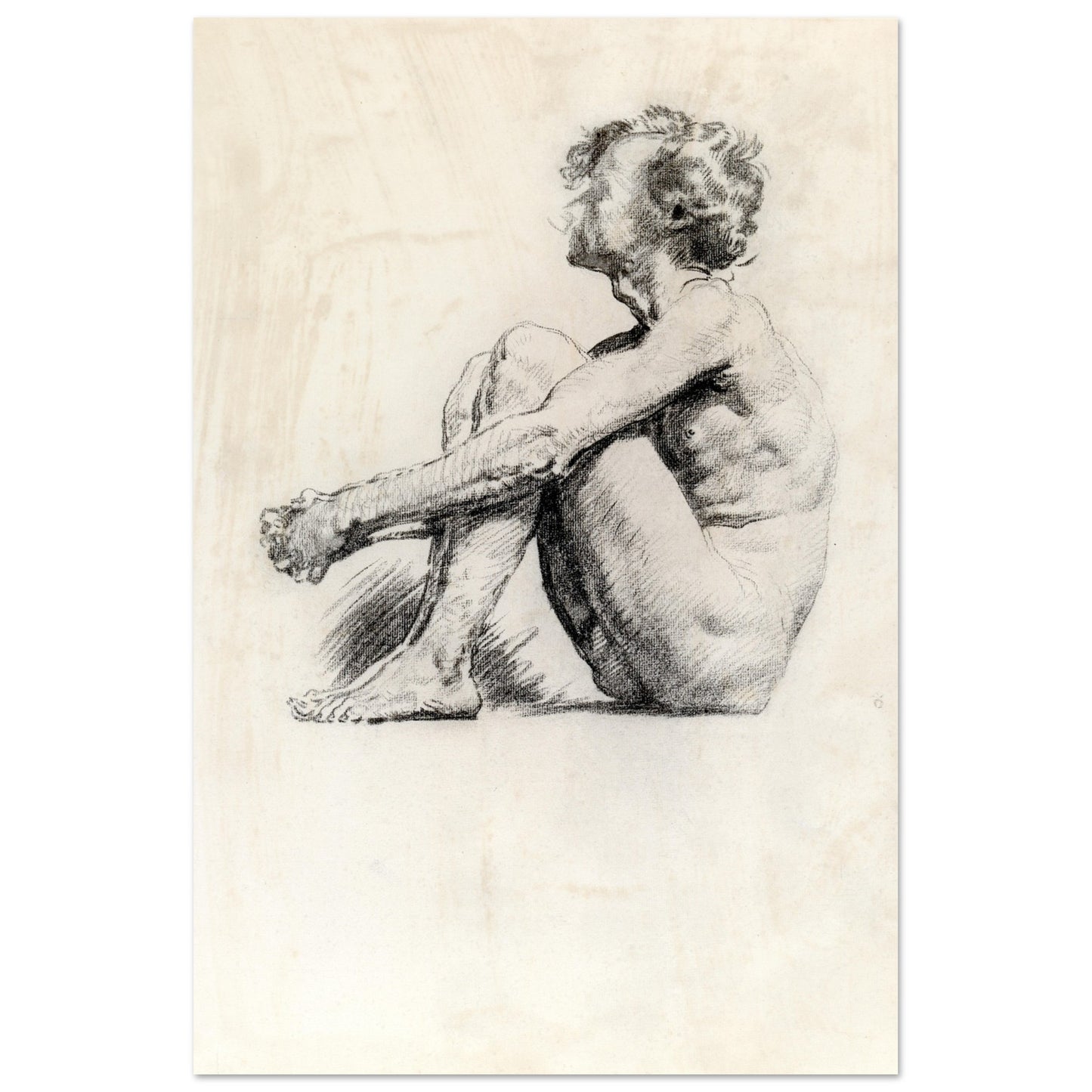 A Seated Male Nude by Irish Artist Sarah Henrietta Purser Art Print – room setting display | Buy Irish Art