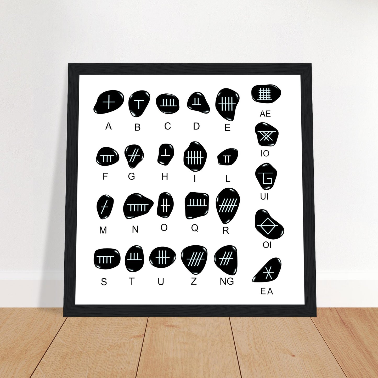 Gerahmter Kunstdruck mit irischem Ogham-Alphabet