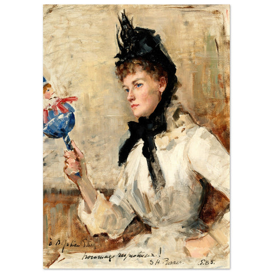 A Lady Holding a Rattle by Irish Artist Sarah Purser Art Print – framed print close-up | Buy Irish Art