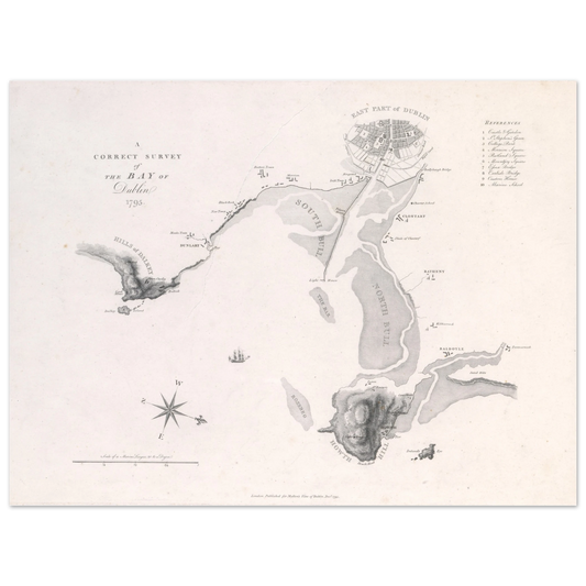 A Correct Survey of the Bay of Dublin, 1795 – James Malton Map Print – framed print close-up | Buy Irish Art