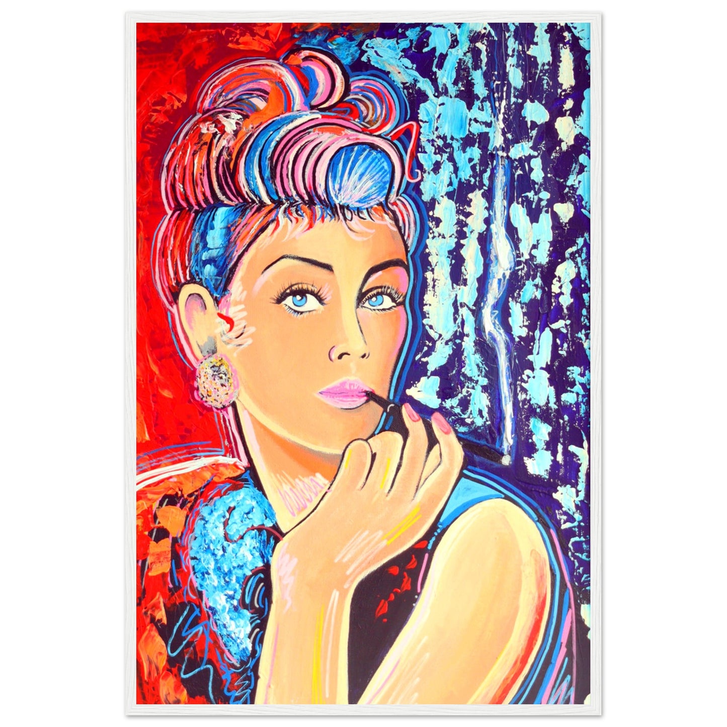 Breakfast at Tiffany's is a open edition framed wall art print by Irish Artist Ó Maoláin, it depicts the movie star Audrey Hepburn and it reminds us of the old romantic ideals of Hollywood, wrapped up in 1960s glitz and glam.