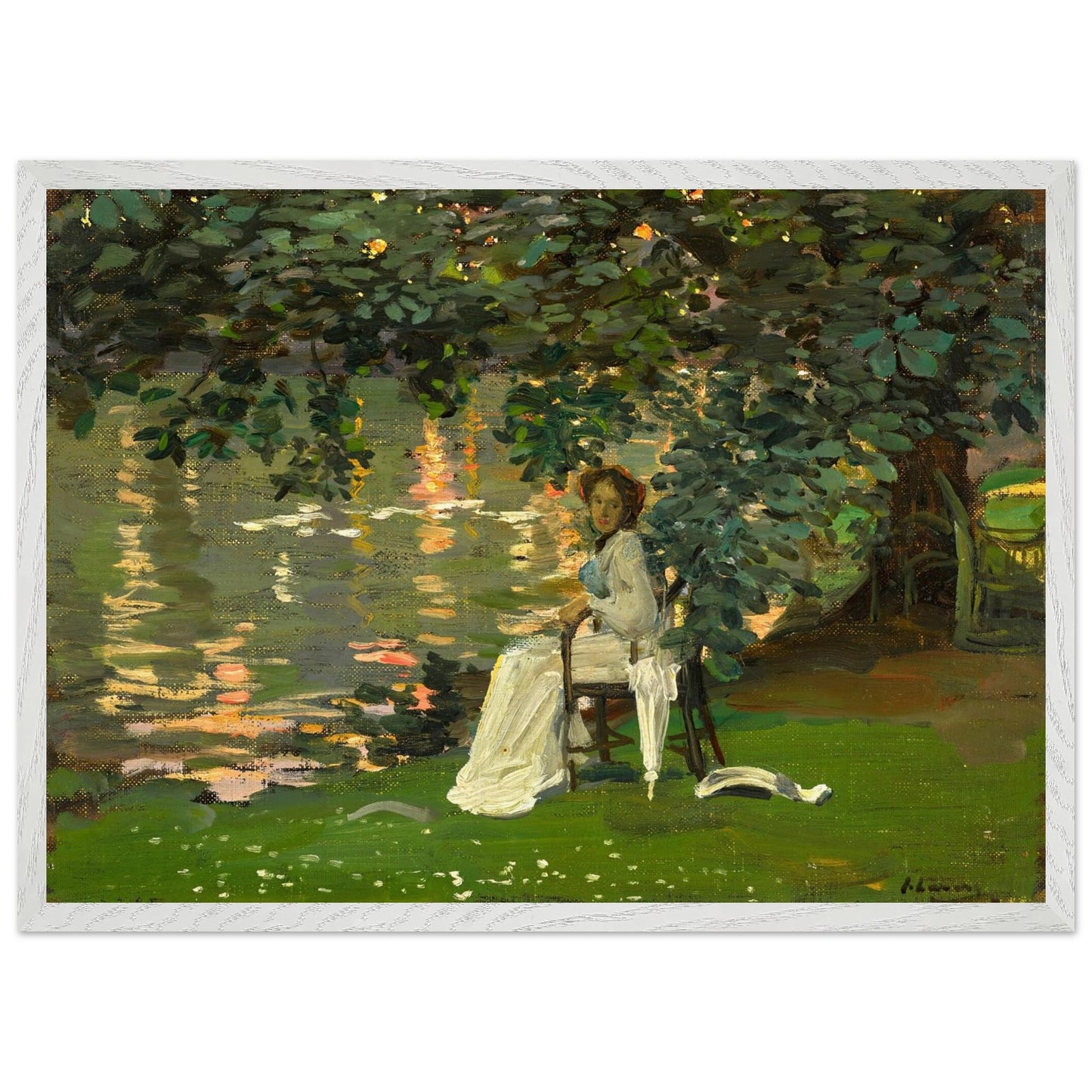 Under The Trees, Ranelagh by John Lavery, framed art print white frame 50x70 cm