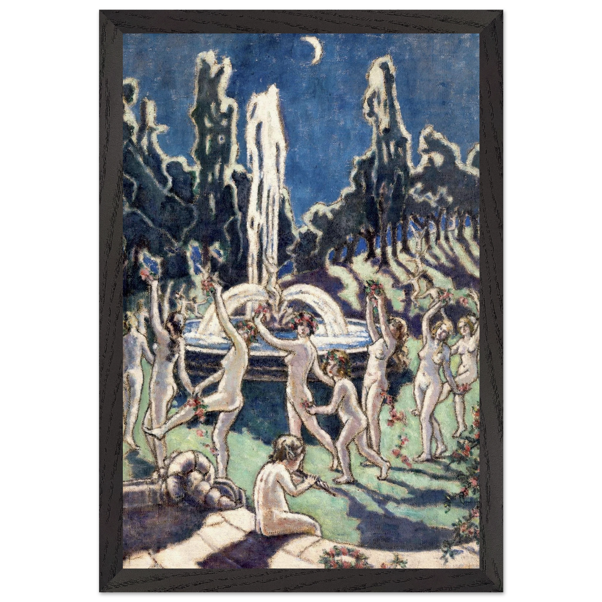Figures Dancing Round a Fountain by Mainie Jellett - framed print on a wall