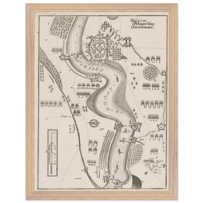 The Siege of Derry 1689 print displayed in a natural wood frame
