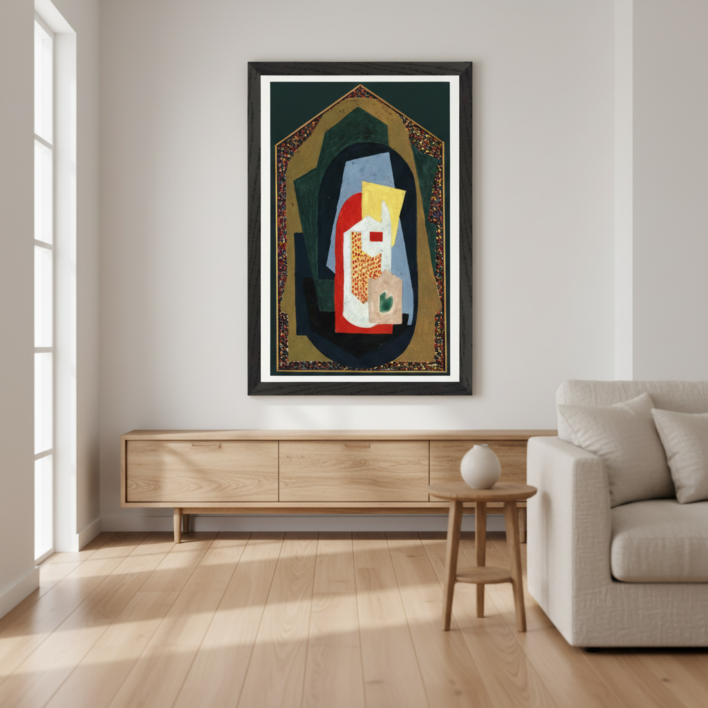 Decoration (1923) by Mainie Jellett - framed Irish cubist art print in a room setting