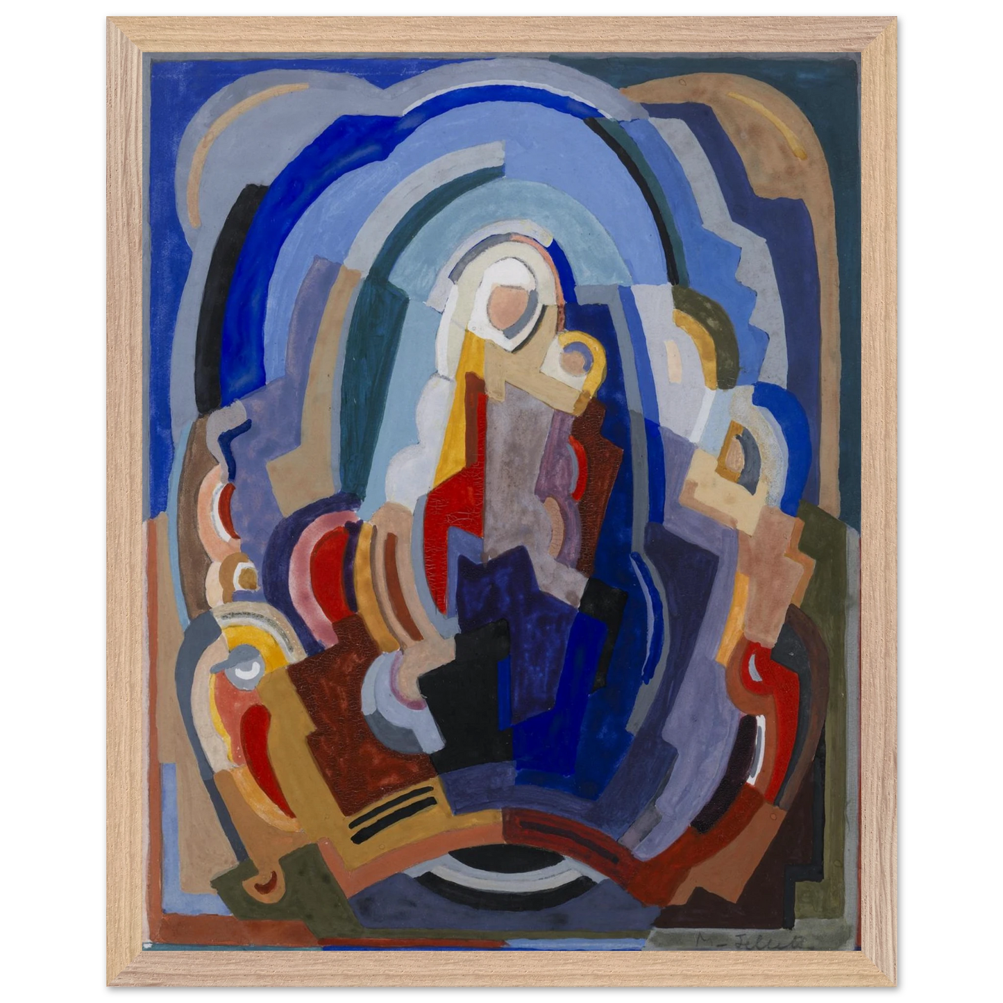 The Virgin and Child Enthroned by Mainie Jellett, framed print in white wood frame