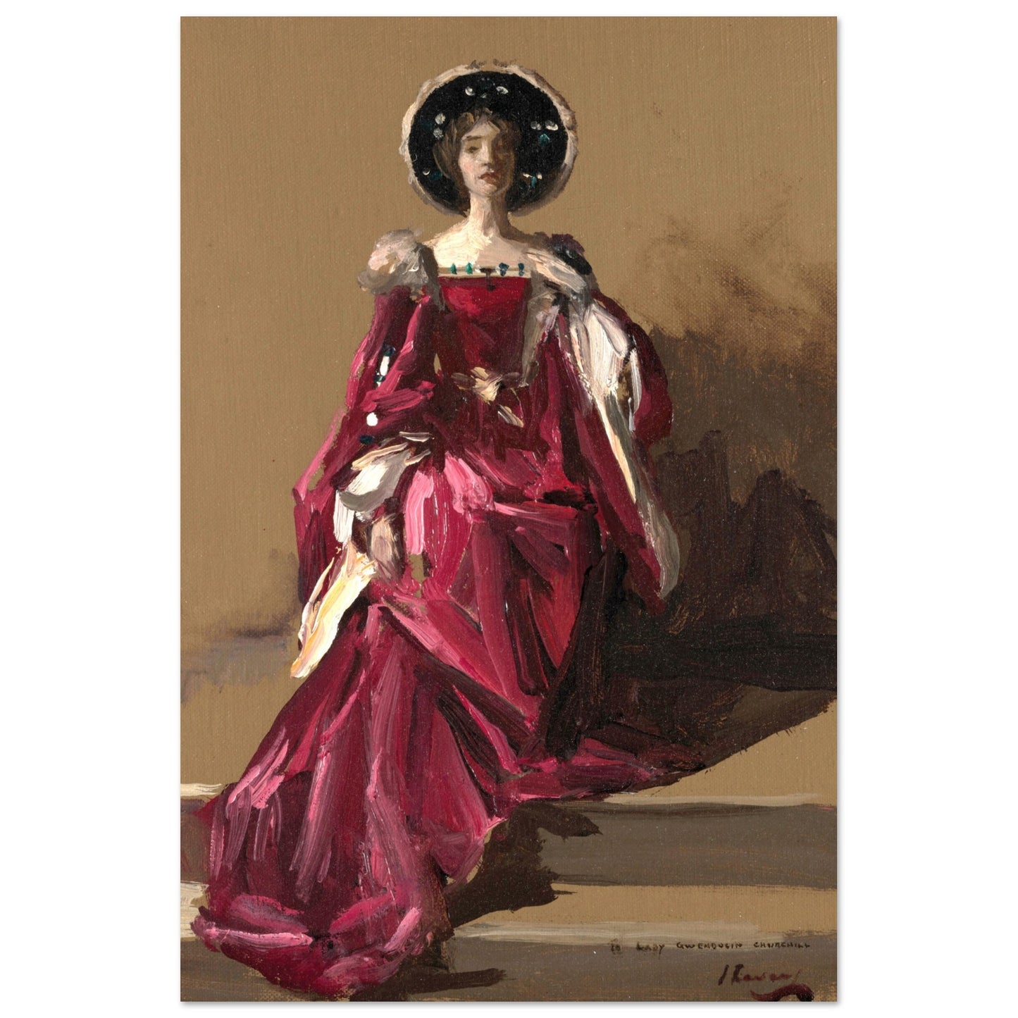 Lady Gwendeline Spencer-Churchill in The Merchant of Venice by John Lavery, size comparison view