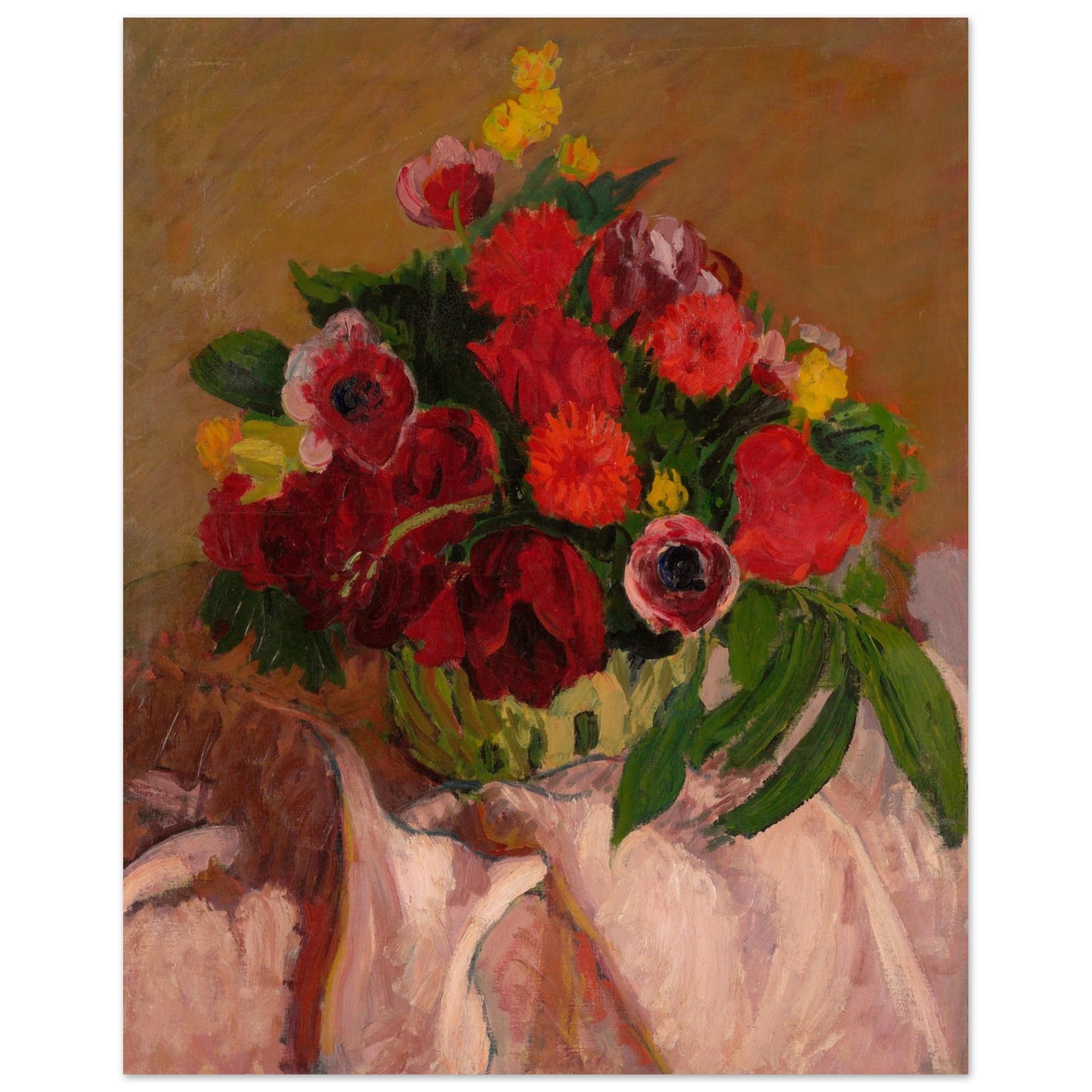 Mixed Flowers on Pink Cloth by Roderic O'Conor art print, framed view