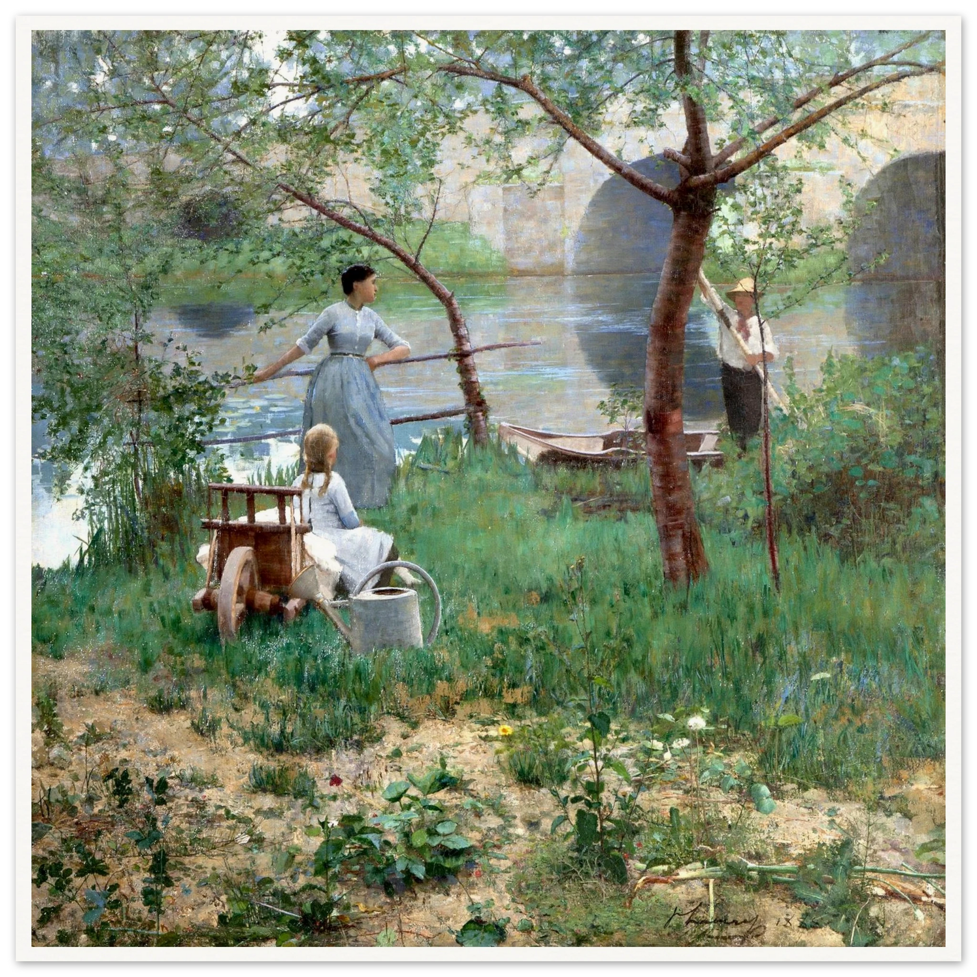 Under the Cherry Tree by Sir John Lavery, framed print in white frame