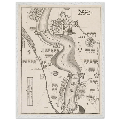 Framed Siege of Derry 1689 engraving in a white frame, ready to hang