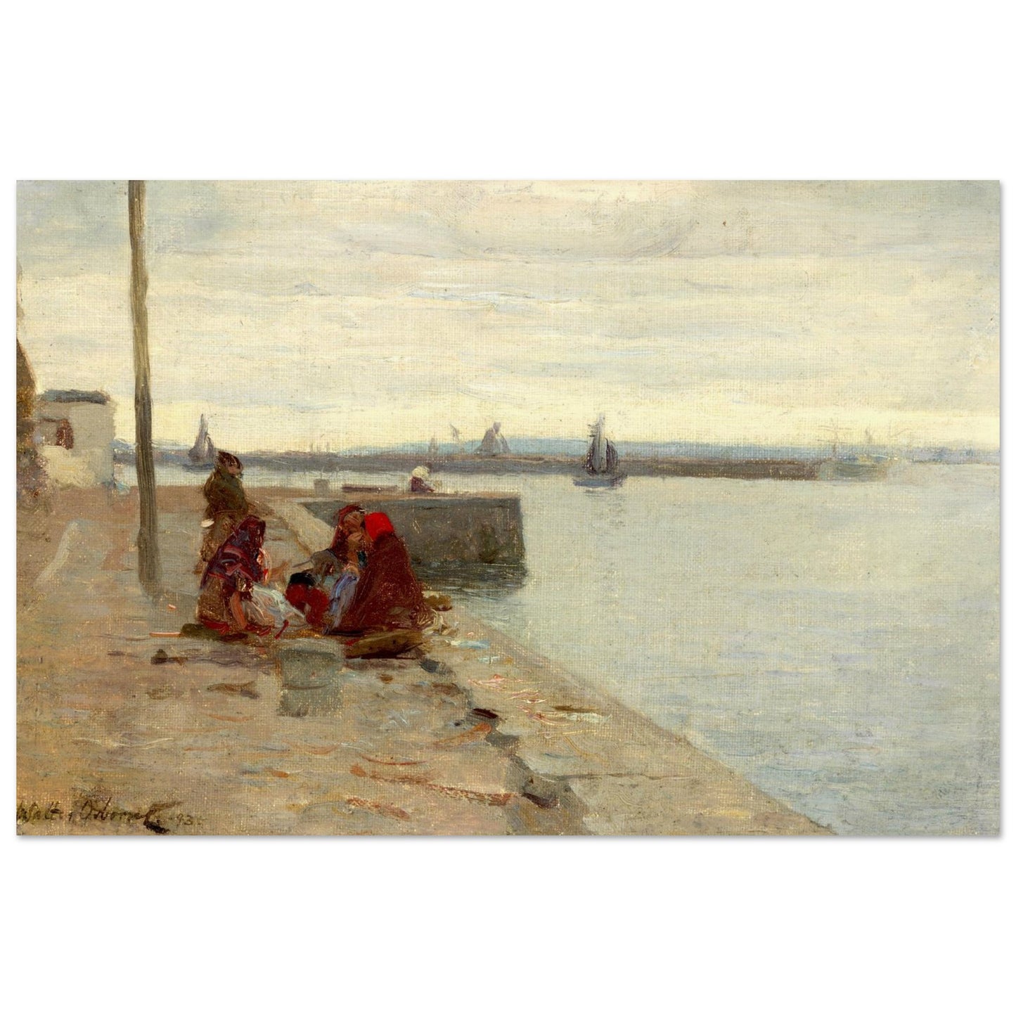 Women on a Galway Quayside by Irish Artist Walter Frederick Osborne Art Print – size comparison view | Buy Irish Art
