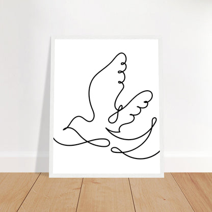 Gerahmter Kunstdruck mit fliegender Vogel-Linienzeichnung