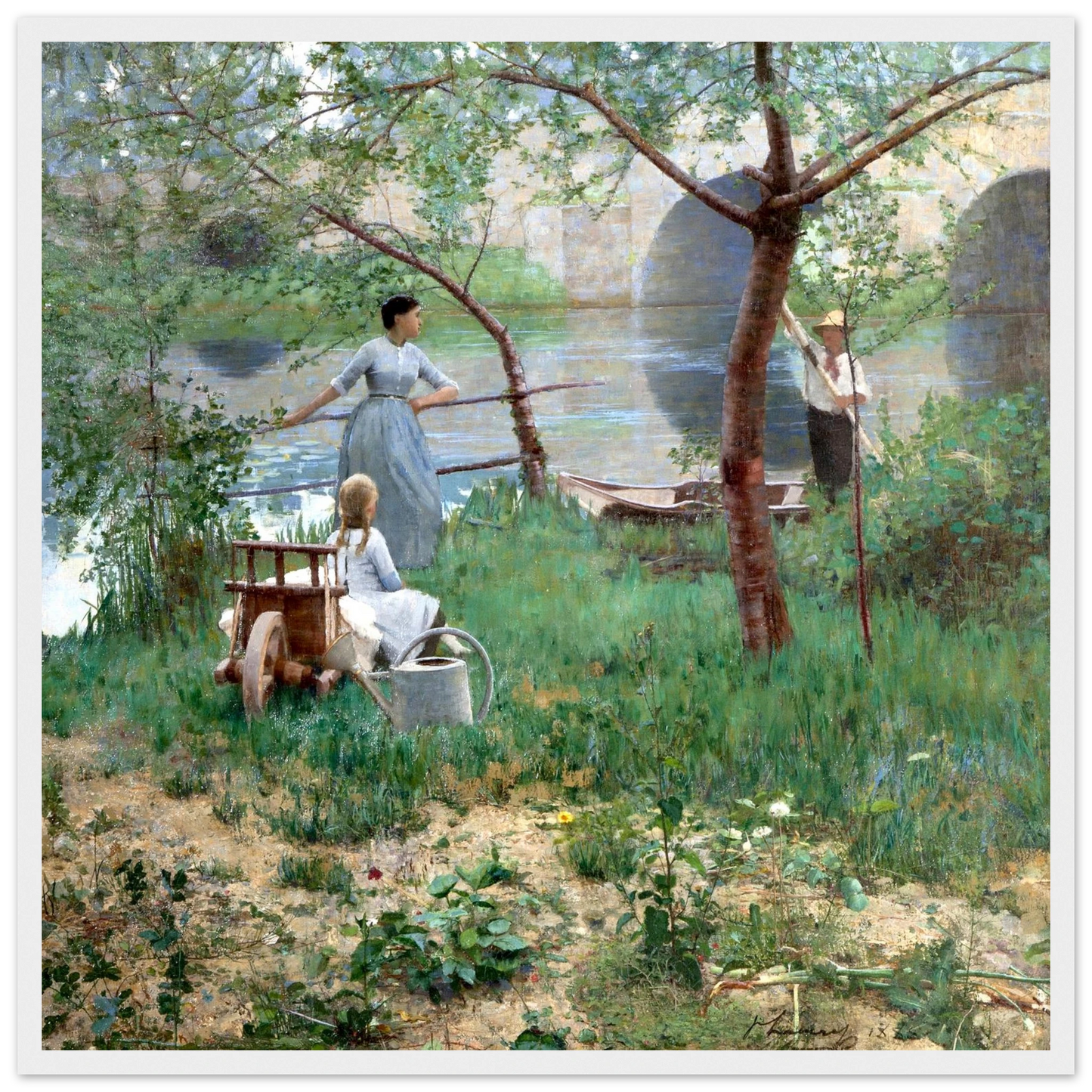 Under the Cherry Tree by Sir John Lavery, detail view of riverbank scene