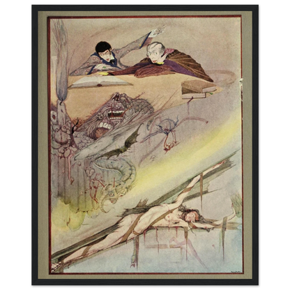 Harry Clarke Art Print – Poe’s Tales of Mystery (1923) – “Rending of Coffin” | Museum-Quality Framed Reproduction – size comparison view | Buy Irish Art