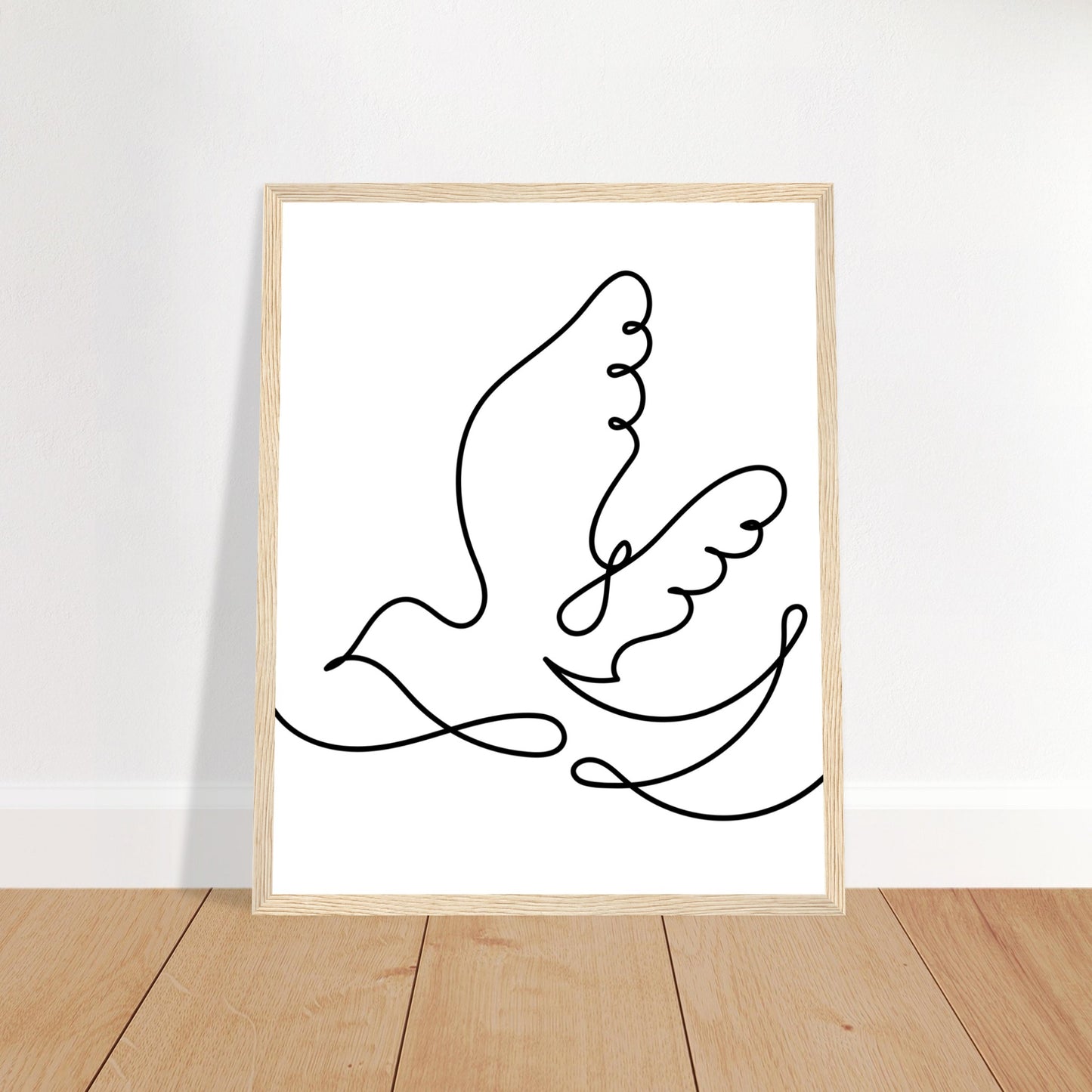 Gerahmter Kunstdruck mit fliegender Vogel-Linienzeichnung