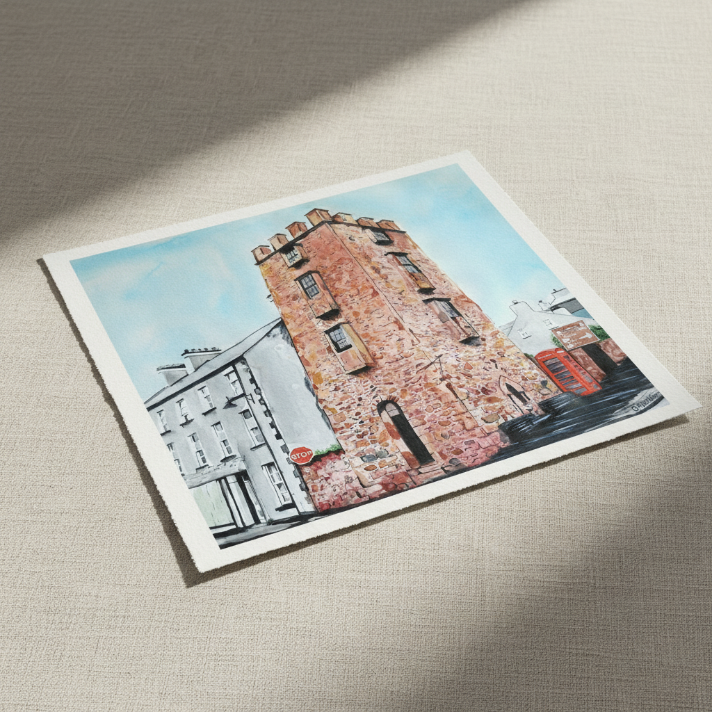 The Curfew Tower Cushendall Framed Art Print – room setting display | Buy Irish Art