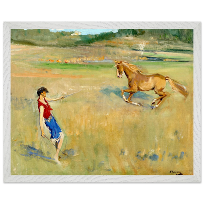 Schooling the Pony by Sir John Lavery, framed print in white wood frame