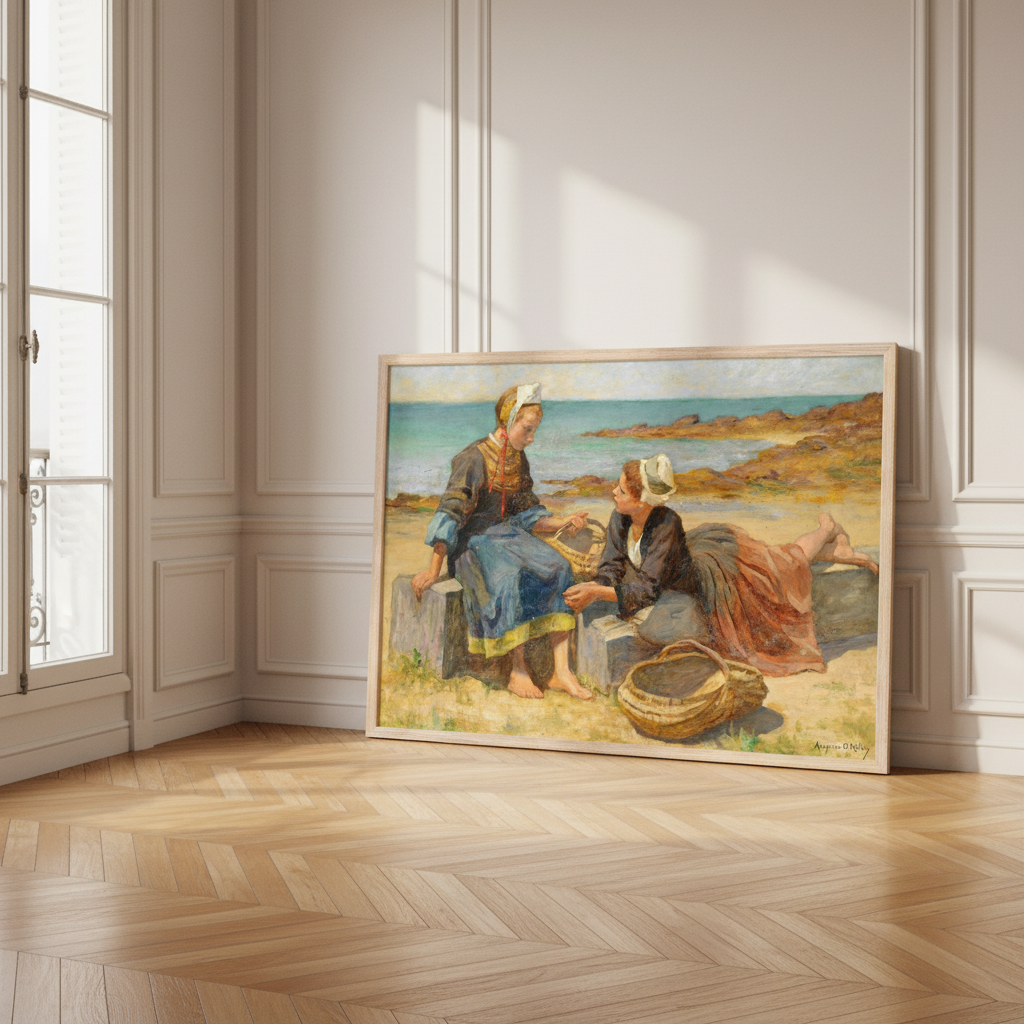 Breton Girls On a Beach By Irish Artist Aloysius O'Kelly Art Print