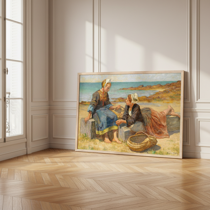 Breton Girls On a Beach By Irish Artist Aloysius O'Kelly Art Print