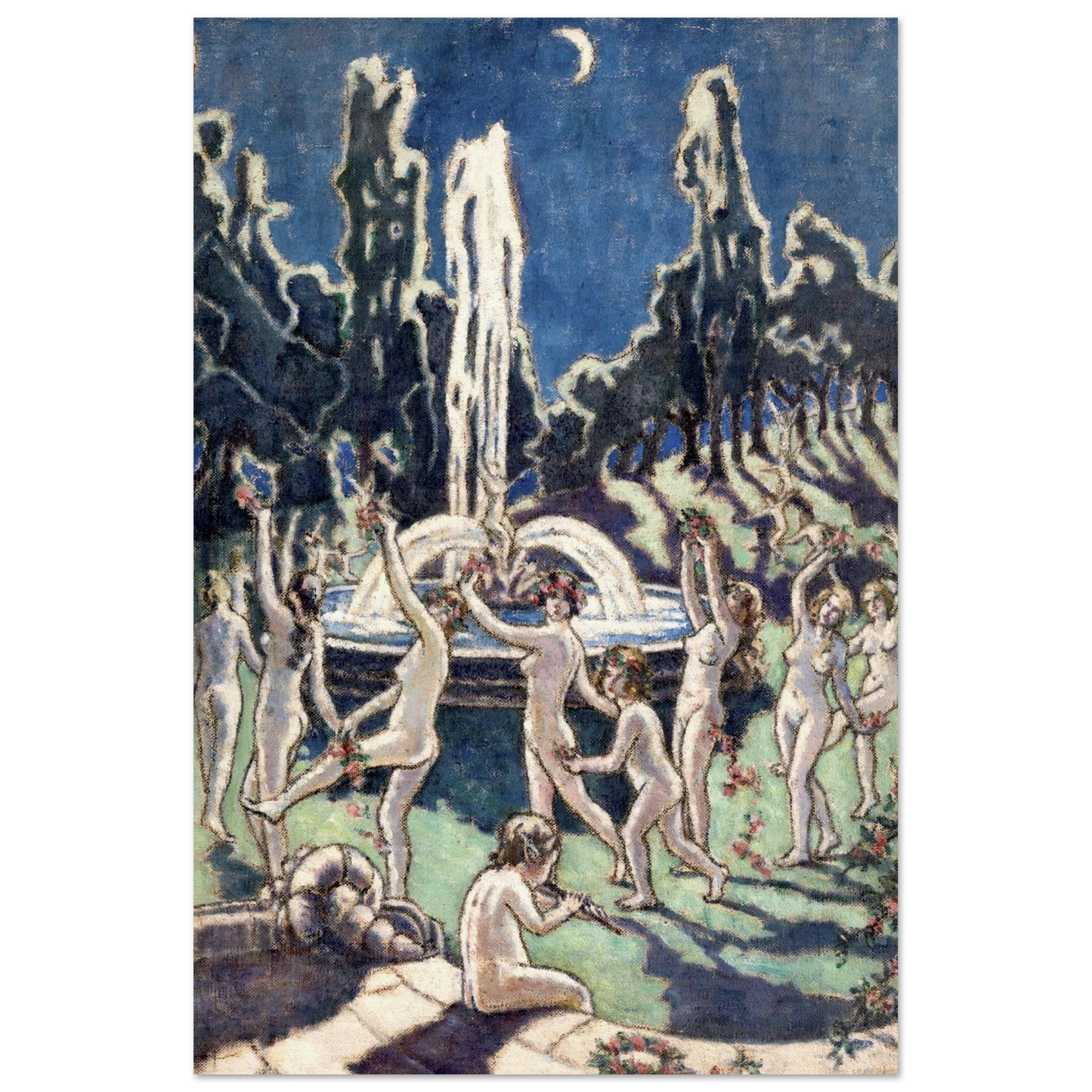 Figures Dancing Round a Fountain by Mainie Jellett - print in a natural wood frame