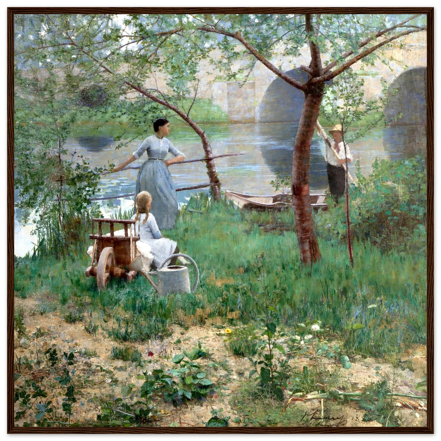 Under the Cherry Tree by Sir John Lavery, framed print in wood frame