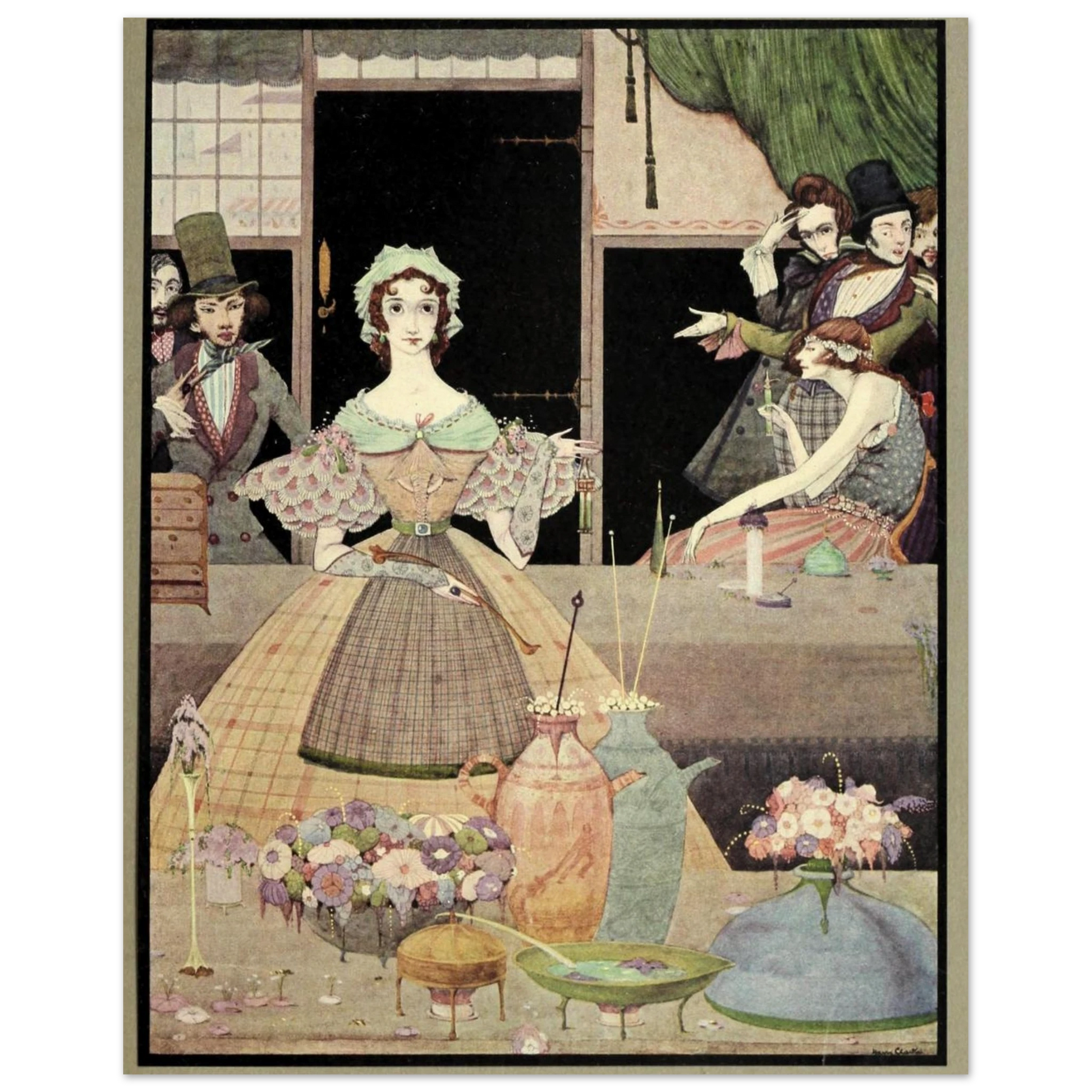Harry Clarke Art Print – Poe’s Tales of Mystery (1923) – “Spritely Grisette” | Museum-Quality Framed Reproduction – size comparison view | Buy Irish Art