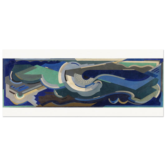 A Composition, Sea Rhythm by Mainie Jellett - panoramic Irish modernist art print, wave forms in cobalt, teal and cream