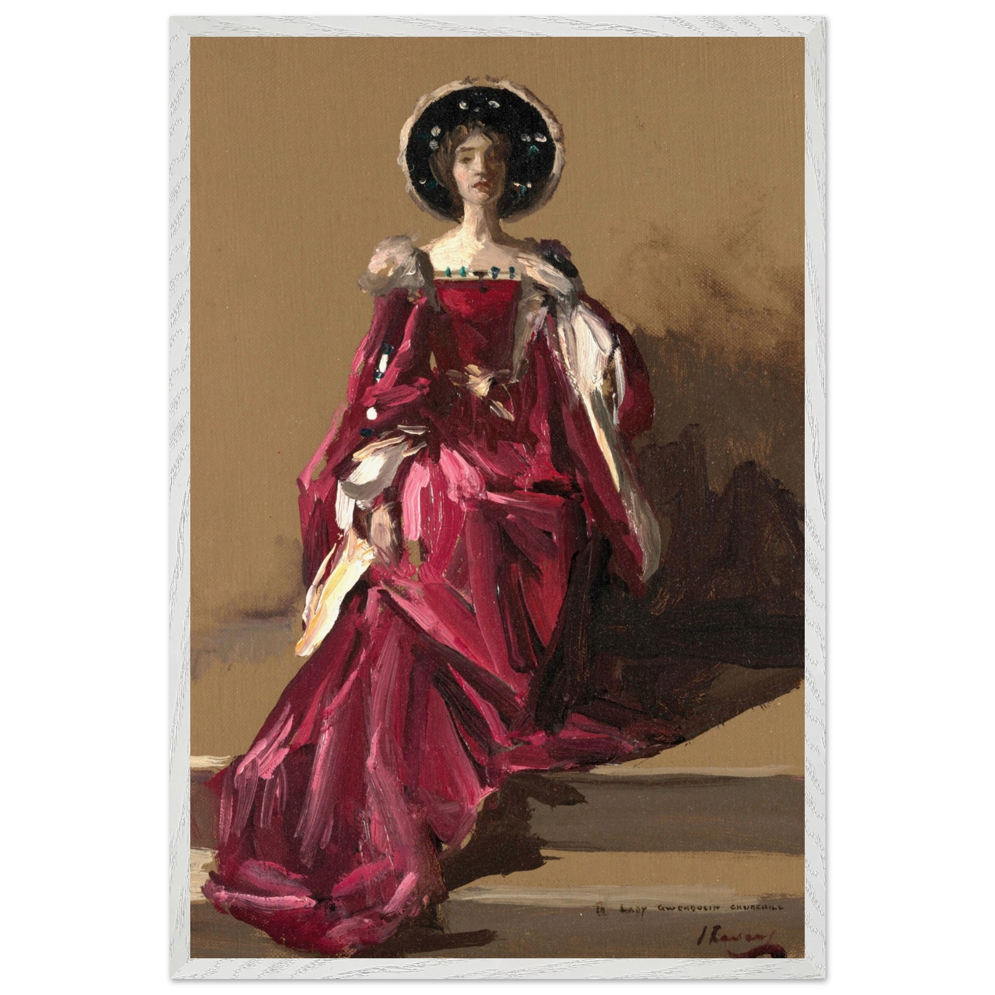 Lady Gwendeline Spencer-Churchill in The Merchant of Venice by John Lavery, framed print in white frame