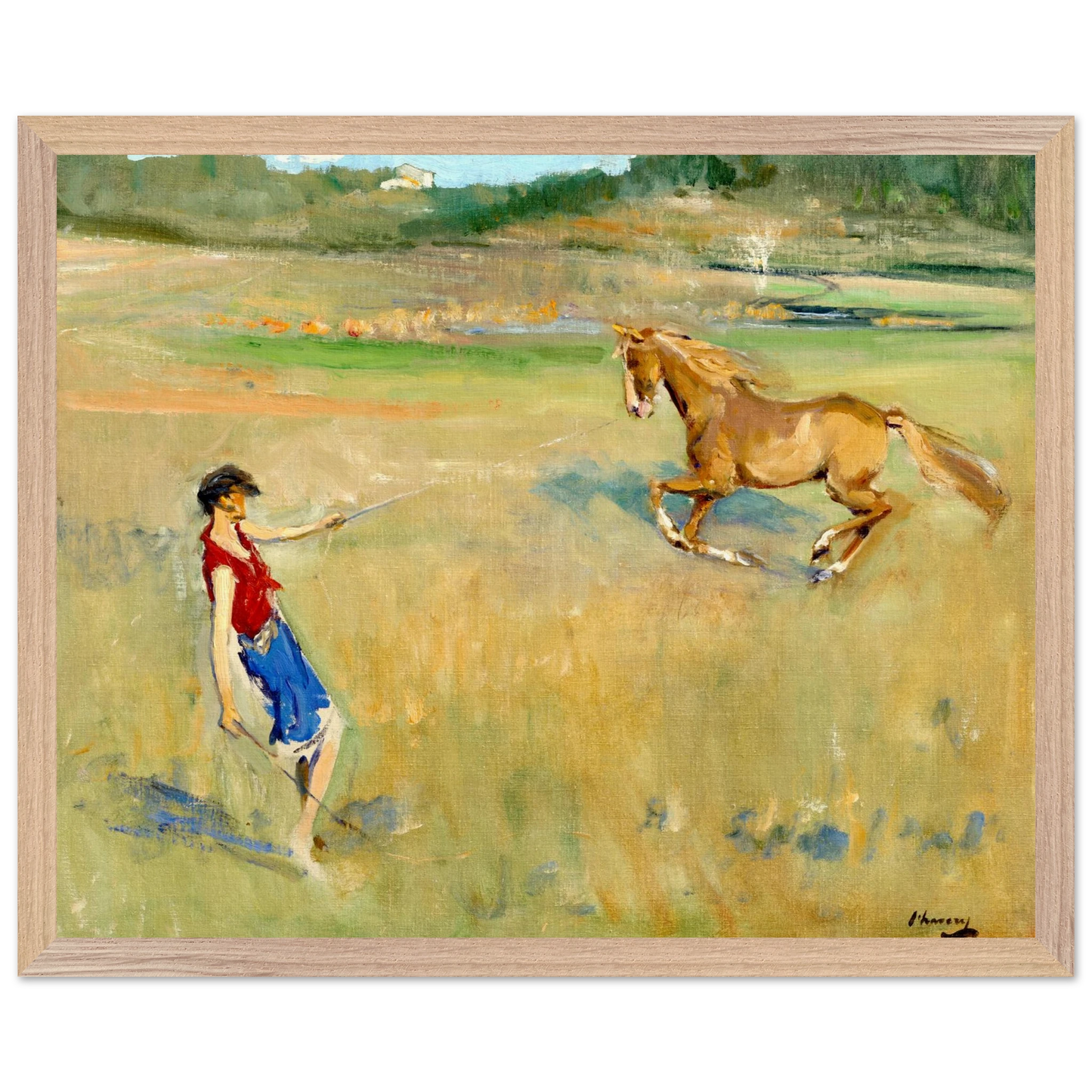Schooling the Pony by Sir John Lavery, close-up detail of archival print texture