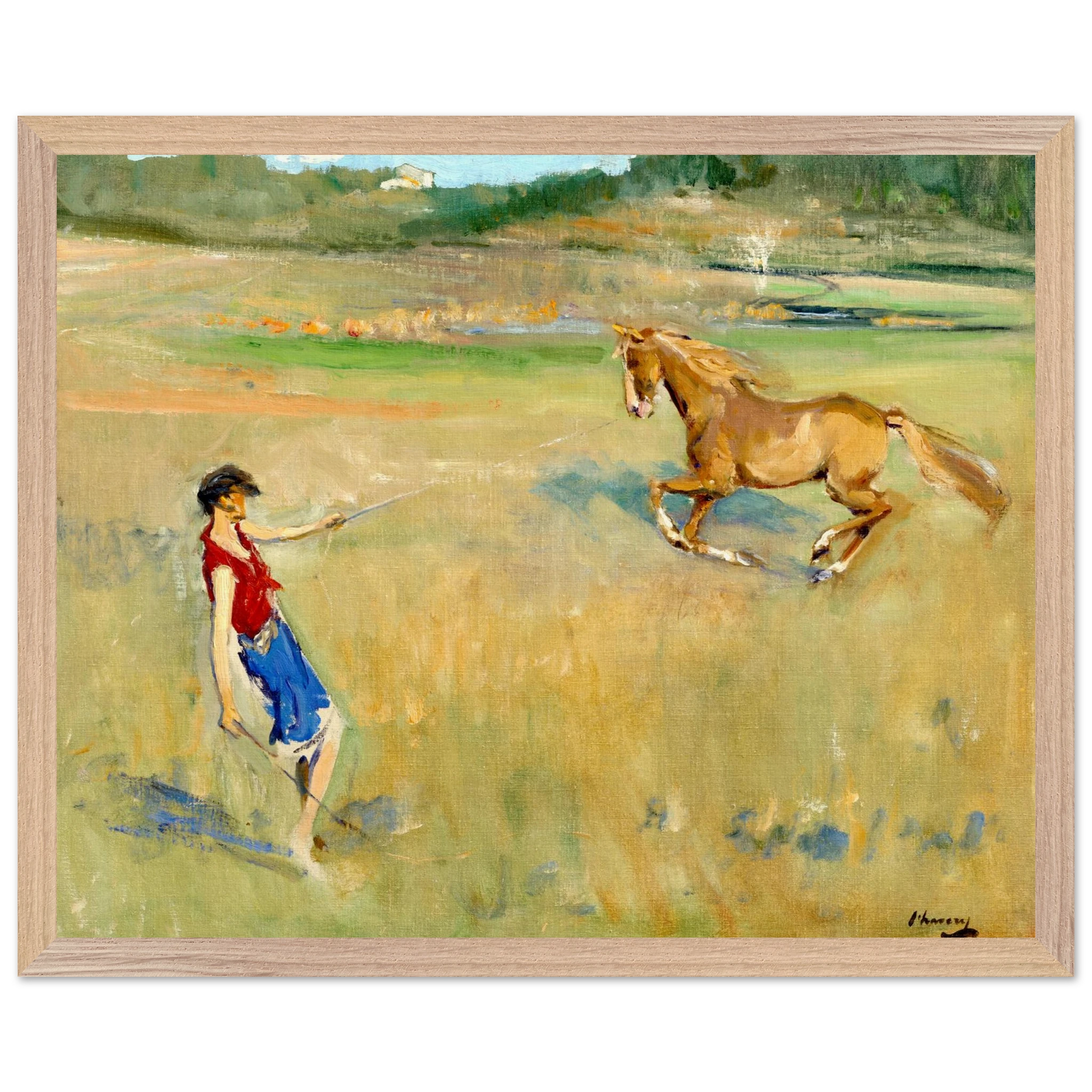 Schooling the Pony by Sir John Lavery, close-up detail of archival print texture