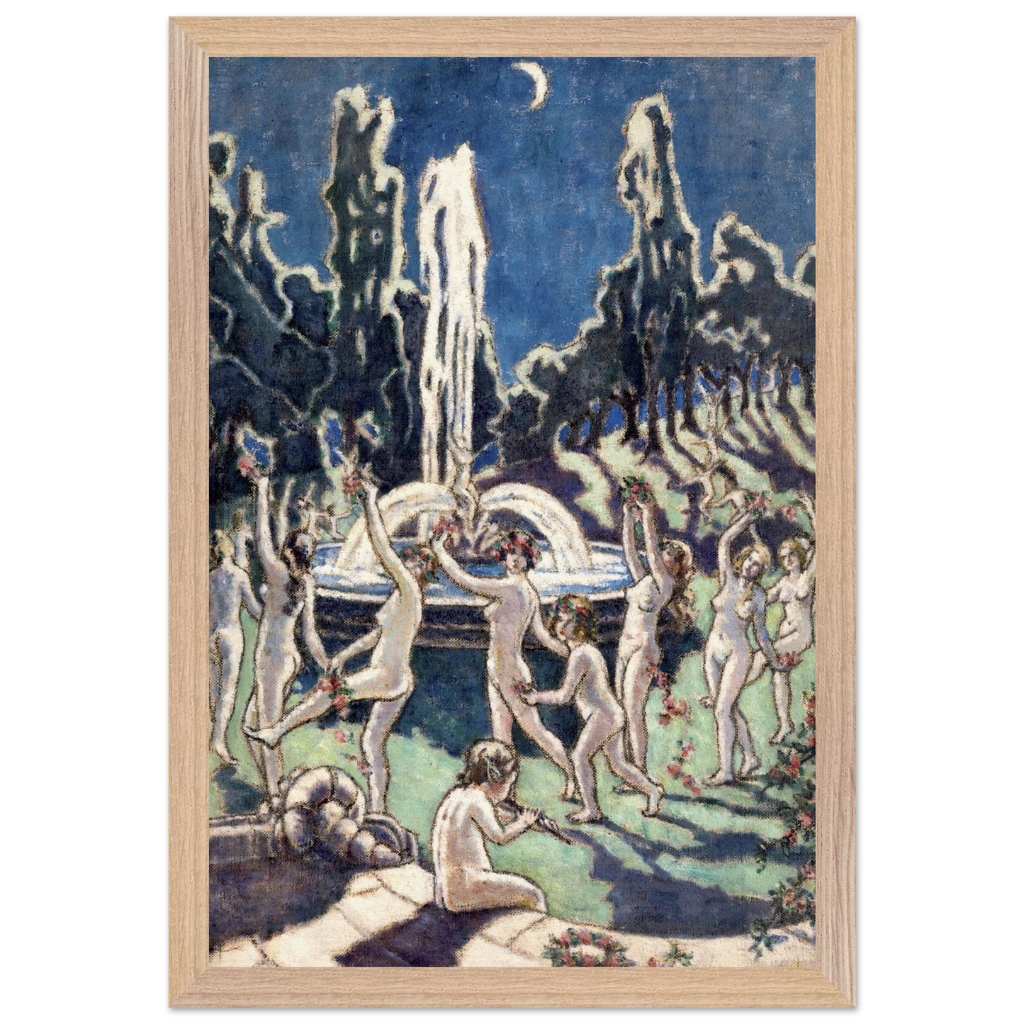 Figures Dancing Round a Fountain by Mainie Jellett - print in a white frame