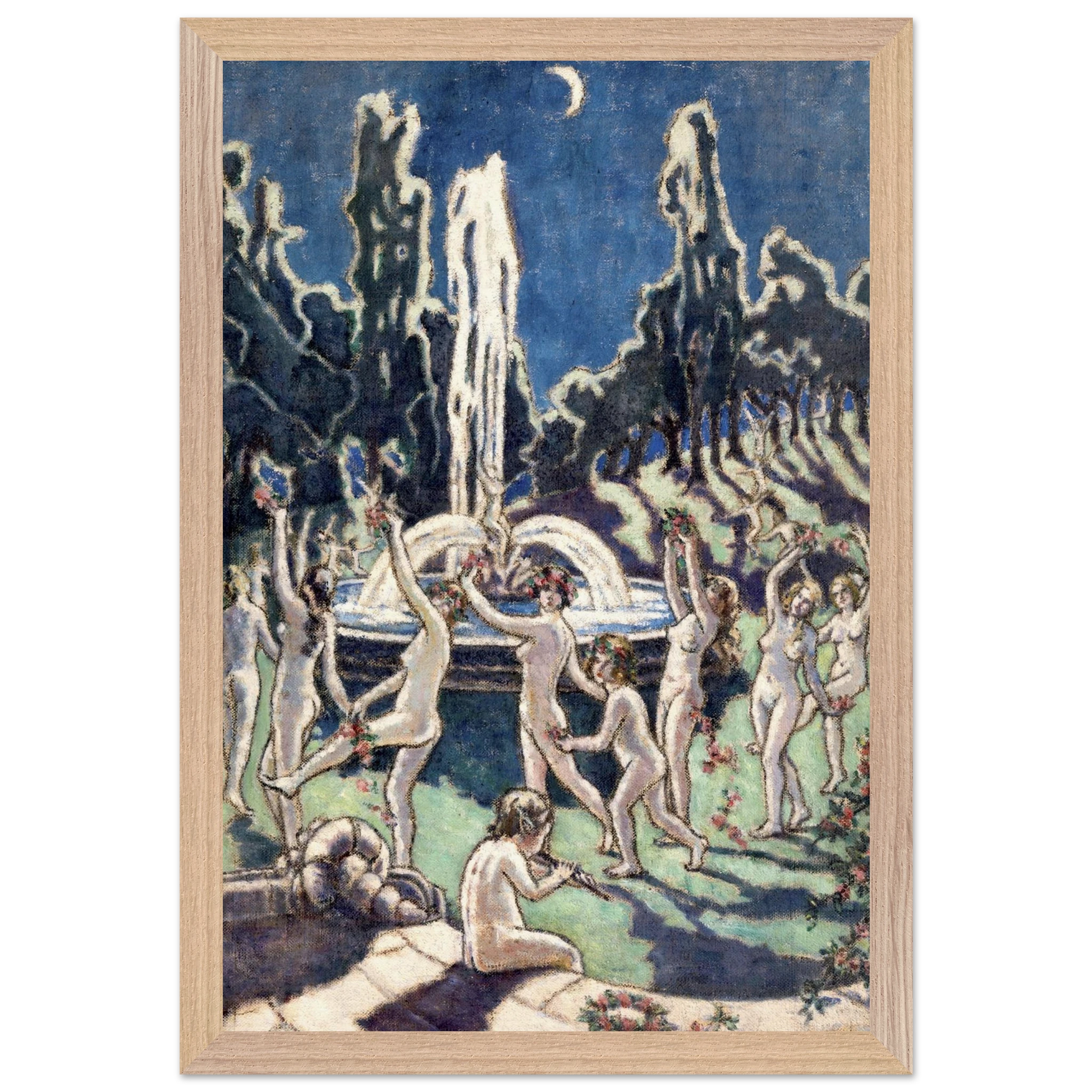 Figures Dancing Round a Fountain by Mainie Jellett - print in a white frame