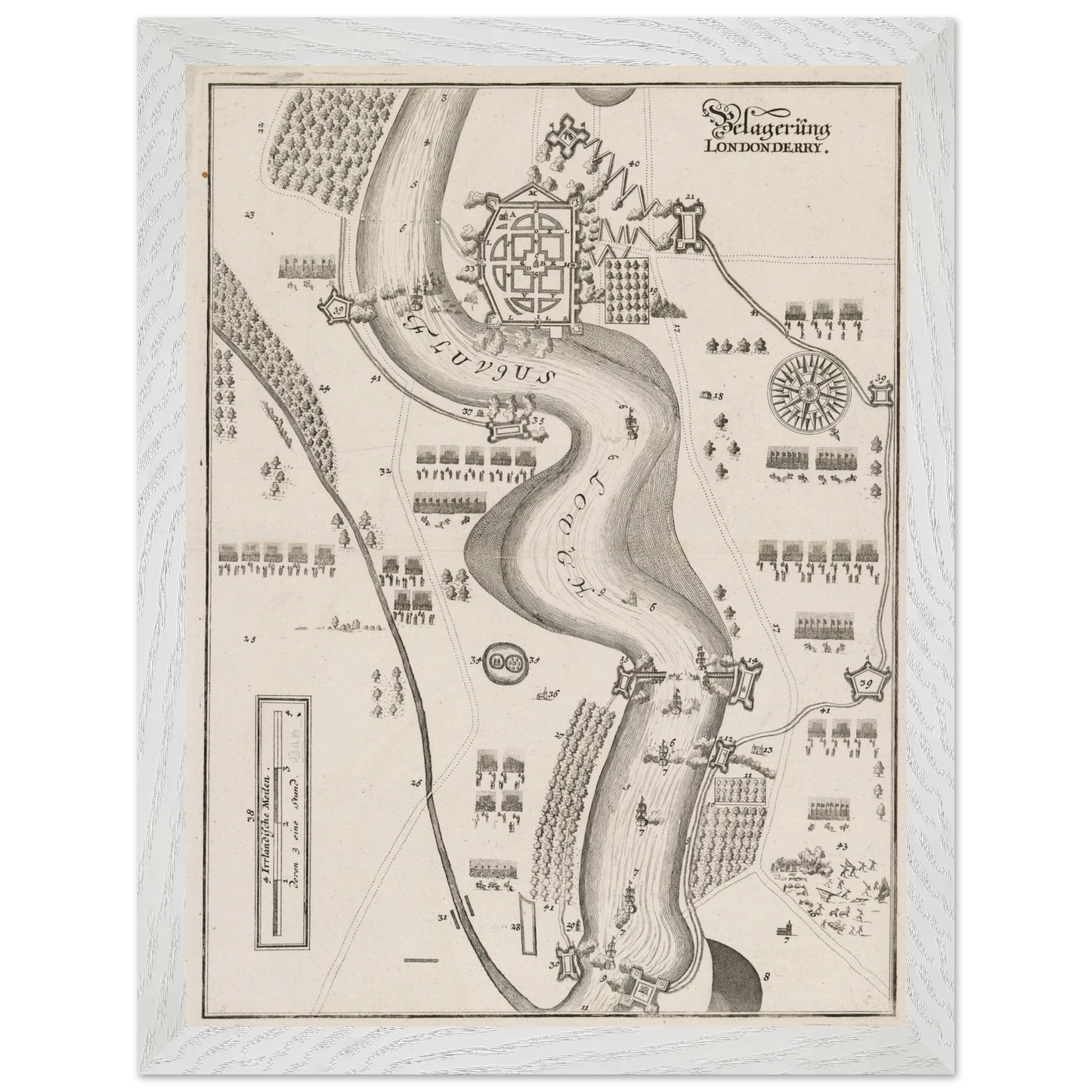 The Siege of Derry 1689 print reproduced on museum-quality matte art paper