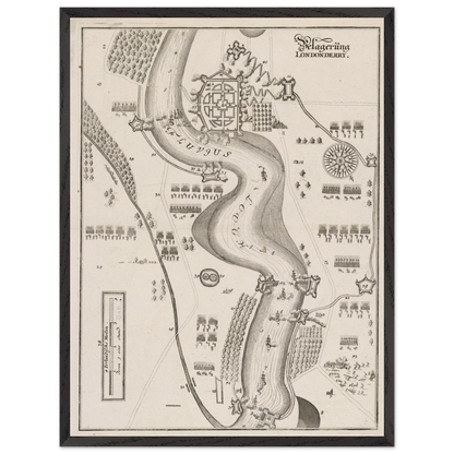 Framed Siege of Derry 1689 map print in a black frame for wall display