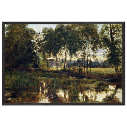 A View of Rye Water near Leixlip by William Davis, framed Irish landscape print in black frame, heritage wall art.